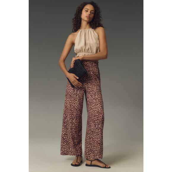 nwt by ANTHROPOLOGIE sz S Full Length Pull on pants in brown motif